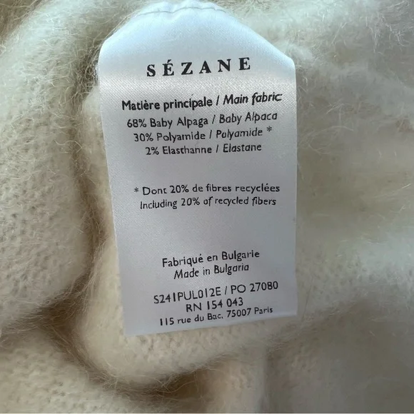 Sezane Sz S Denisa Baby Alpaca  Sweater Ecru Cream - Picture 7 of 11